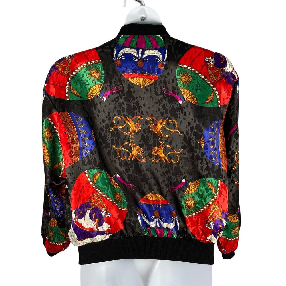 Vintage 80's GDP Too Satin Jacket Women One Size Black Jacquard Sun Moon Cherubs - Picture 6 of 8